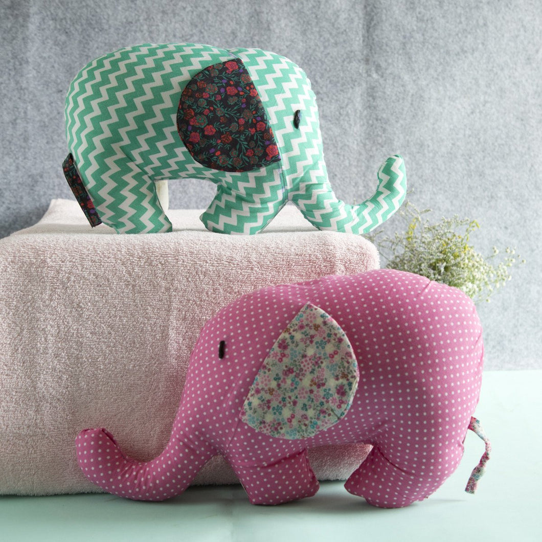 100% Cotton Fabric Elephant Pair Plush Pillows
