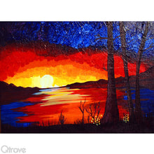 Hand Painted Lake View Scenery Painting in Acrylics