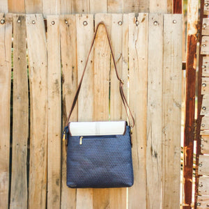 Bird Print Medium Large Sling Bag (Blue Brown)
