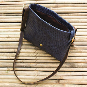 Bird Print Medium Large Sling Bag (Blue Brown)