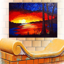 Hand Painted Lake View Scenery Painting in Acrylics
